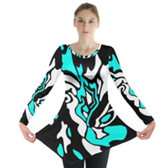 Cyan, Black And White Decor Long Sleeve Tunic 