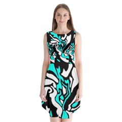 Cyan, Black And White Decor Sleeveless Chiffon Dress  