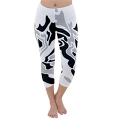 Gray, Black And White Decor Capri Winter Leggings  by Valentinaart