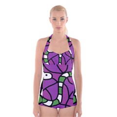 Green Snake Boyleg Halter Swimsuit 