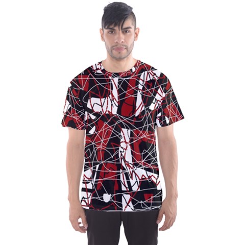 Red Black And White Abstract High Art Men s Sport Mesh Tee by Valentinaart