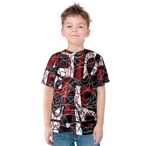 Red Black And White Abstract High Art Kid s Cotton Tee by Valentinaart