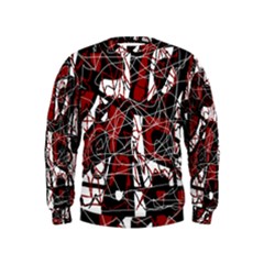 Red Black And White Abstract High Art Kids  Sweatshirt by Valentinaart