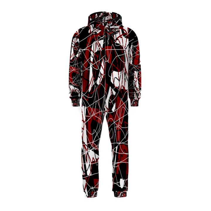 Red black and white abstract high art Hooded Jumpsuit (Kids)