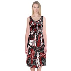 Red Black And White Abstract High Art Midi Sleeveless Dress by Valentinaart