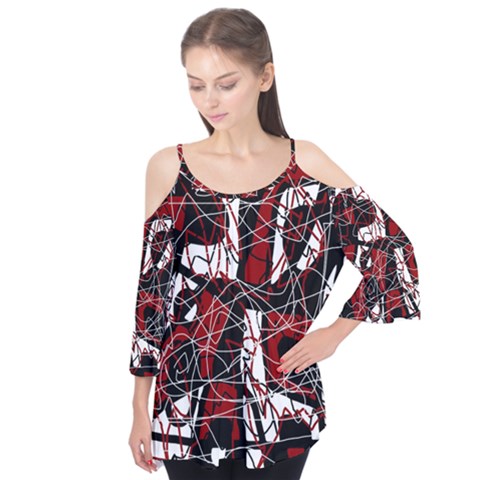 Red Black And White Abstract High Art Flutter Tees by Valentinaart