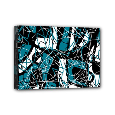 Blue, Black And White Abstract Art Mini Canvas 7  X 5  by Valentinaart