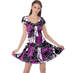 Purple, White, Black Abstract Art Cap Sleeve Dresses by Valentinaart