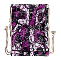 Purple, White, Black Abstract Art Drawstring Bag (large) by Valentinaart