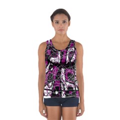 Purple, White, Black Abstract Art Women s Sport Tank Top  by Valentinaart