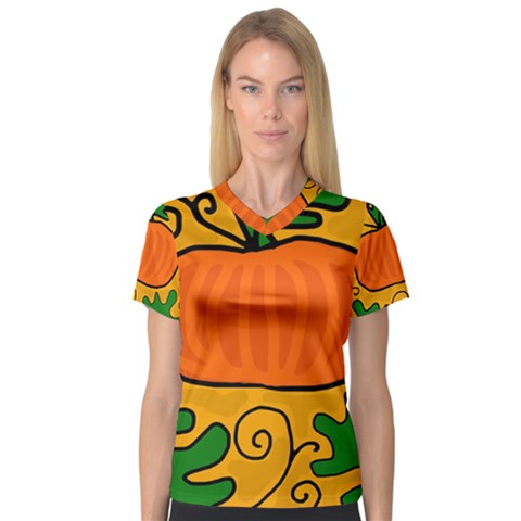 Thanksgiving Pumpkin Women s V-neck Sport Mesh Tee by Valentinaart