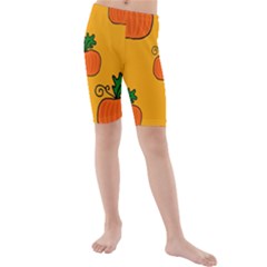 Thanksgiving Pumpkins Pattern Kid s Mid Length Swim Shorts by Valentinaart