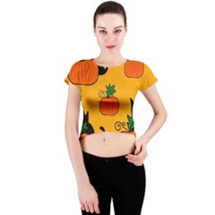 Halloween Pumpkins And Cats Crew Neck Crop Top by Valentinaart