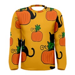 Halloween Pumpkins And Cats Men s Long Sleeve Tee by Valentinaart