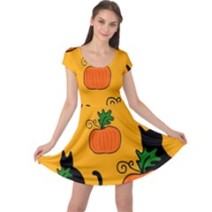 Halloween Pumpkins And Cats Cap Sleeve Dresses by Valentinaart