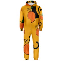 Halloween Pumpkins And Cats Hooded Jumpsuit (men)  by Valentinaart