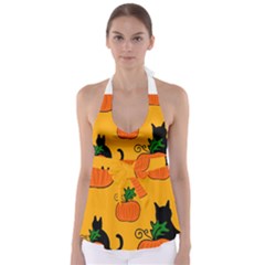 Halloween Pumpkins And Cats Babydoll Tankini Top by Valentinaart