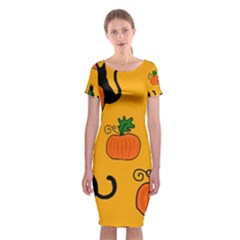 Halloween Pumpkins And Cats Classic Short Sleeve Midi Dress by Valentinaart