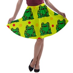 Green Frogs A-line Skater Skirt by Valentinaart