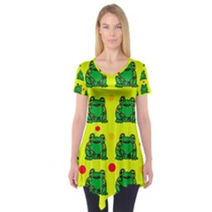 Green Frogs Short Sleeve Tunic  by Valentinaart