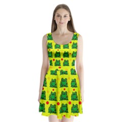 Green Frogs Split Back Mini Dress  by Valentinaart