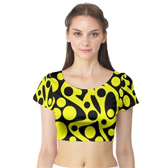 Black And Yellow Abstract Desing Short Sleeve Crop Top (tight Fit) by Valentinaart