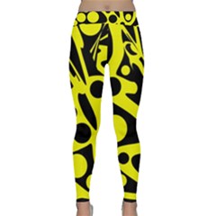 Black And Yellow Abstract Desing Yoga Leggings  by Valentinaart