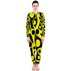 Black And Yellow Abstract Desing Onepiece Jumpsuit (ladies)  by Valentinaart