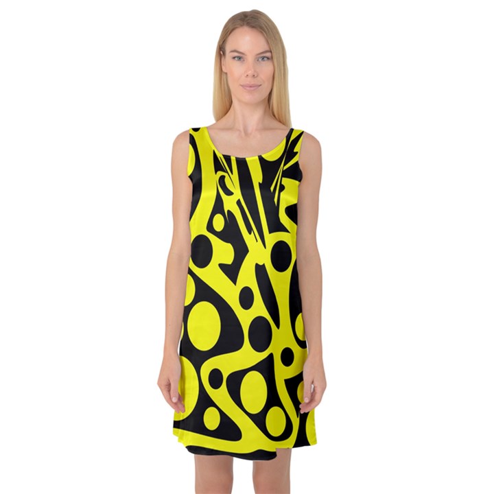 Black and Yellow abstract desing Sleeveless Satin Nightdress