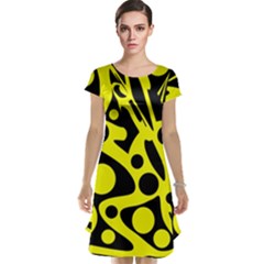 Black And Yellow Abstract Desing Cap Sleeve Nightdress by Valentinaart