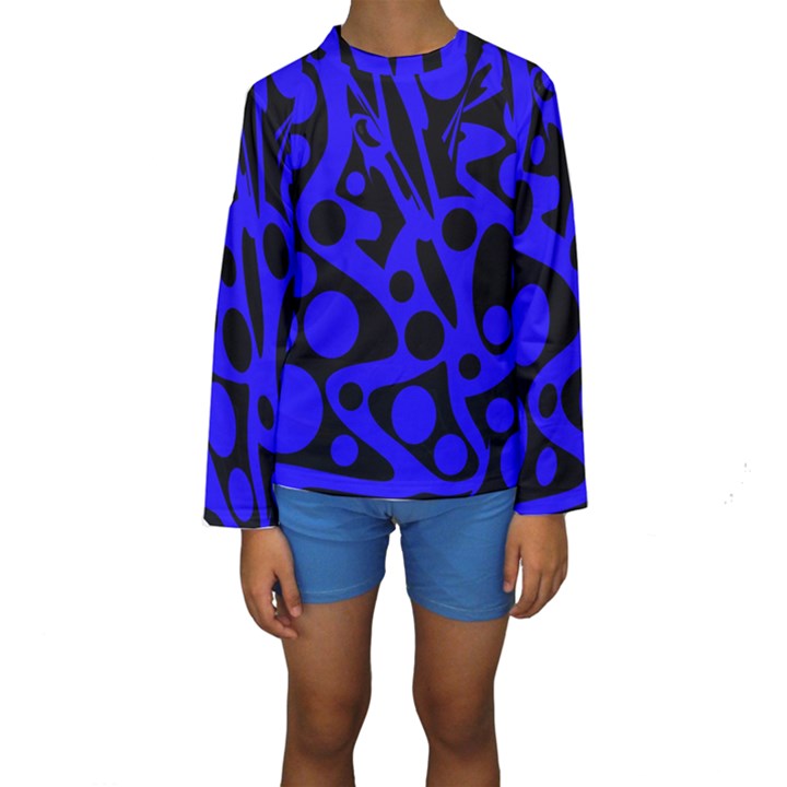 Blue and black abstract decor Kid s Long Sleeve Swimwear