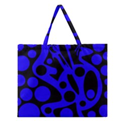 Blue And Black Abstract Decor Zipper Large Tote Bag by Valentinaart