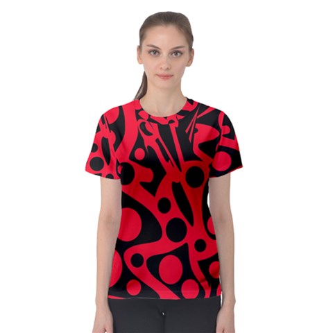 Red And Black Abstract Decor Women s Sport Mesh Tee by Valentinaart