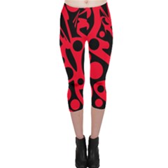 Red And Black Abstract Decor Capri Leggings  by Valentinaart