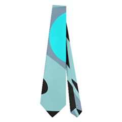 Cyan Blue Abstract Art Neckties (two Side)  by Valentinaart