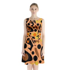 Orange Abstract Decor Sleeveless Chiffon Waist Tie Dress by Valentinaart