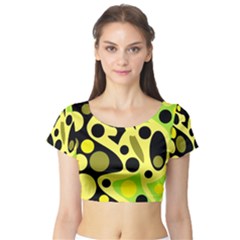 Green Abstract Art Short Sleeve Crop Top (tight Fit)