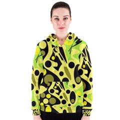 Green Abstract Art Women s Zipper Hoodie by Valentinaart