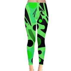 Green Abstract Decor Leggings  by Valentinaart