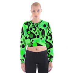 Green Abstract Decor Women s Cropped Sweatshirt by Valentinaart