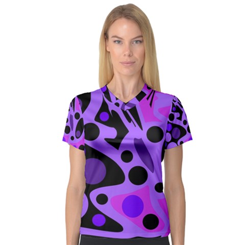 Purple Abstract Decor Women s V-neck Sport Mesh Tee by Valentinaart