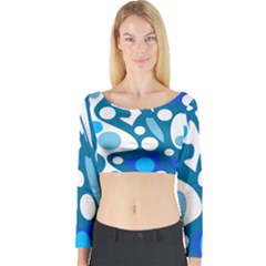 Blue And White Decor Long Sleeve Crop Top by Valentinaart