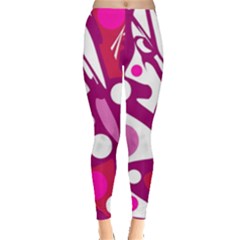 Magenta And White Decor Leggings  by Valentinaart