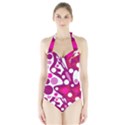 Magenta and white decor Halter Swimsuit View1