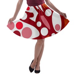 Red And White Decor A-line Skater Skirt by Valentinaart