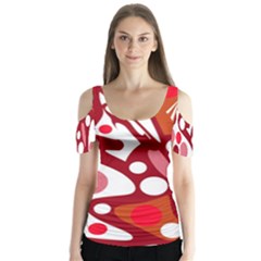 Red And White Decor Butterfly Sleeve Cutout Tee 