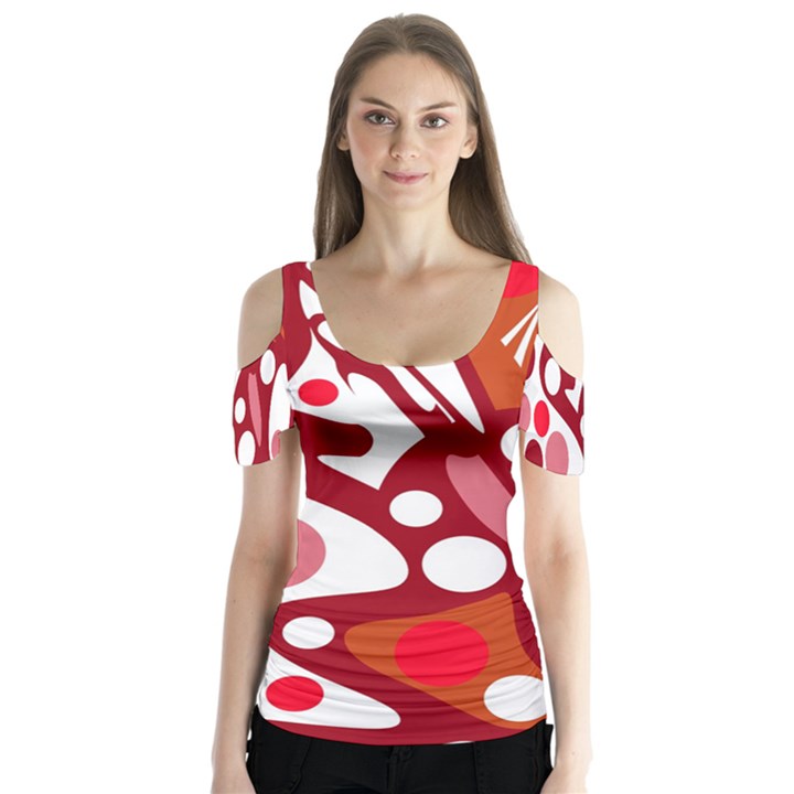 Red and white decor Butterfly Sleeve Cutout Tee 