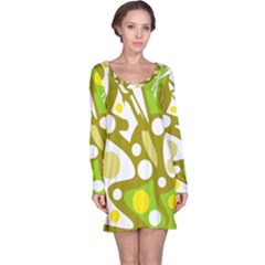 Green And Yellow Decor Long Sleeve Nightdress by Valentinaart