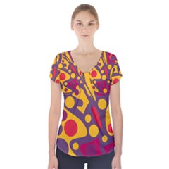 Colorful Chaos Short Sleeve Front Detail Top by Valentinaart