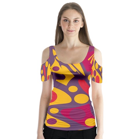 Colorful Chaos Butterfly Sleeve Cutout Tee  by Valentinaart